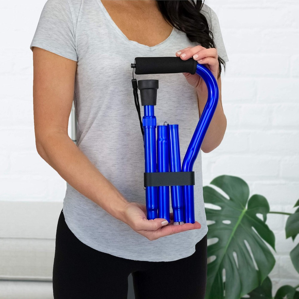 RMS Folding Cane with Offset Foam Handle, Adjustable Walking Stick Blue