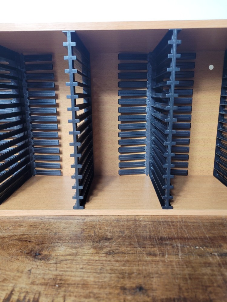 CD STORAGE BOX, 60 CD HOLDER, TIMBER AND PLASTIC CONSTRUCT