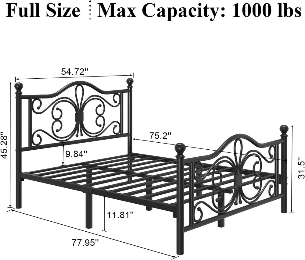 Full Size Bed Frame/Metal Platform Bed Frame with Butterfly Pattern Design