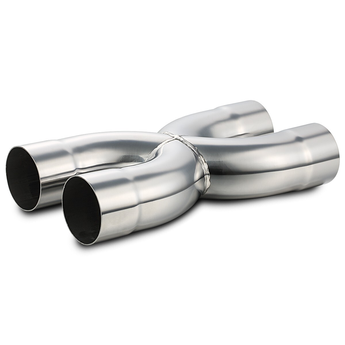 Stainless Steel Polished X-Pipe 2.5" Inlet, 2.5" Outlet, 12" Overall Length