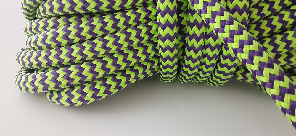 9/16 x 100 ft. Double Braid-Yacht Braid Polyester Rope. Herringbone Lime/ Purple