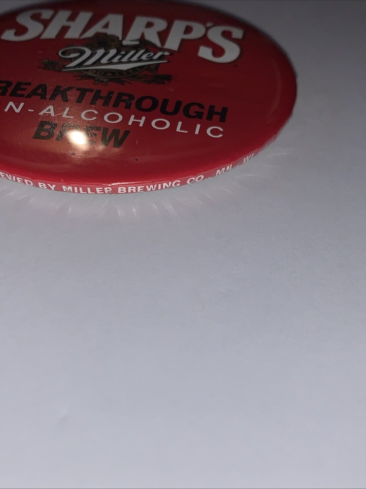 Sharp's Miller Breakthrough Non-Alcoholic Brew Button Pin-back Advertisement