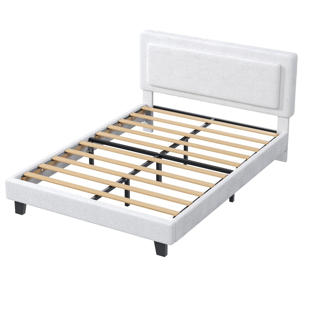 Bed Frame Full Size Upholstered Bed Frame with Adjustable Headboard Solid Wood