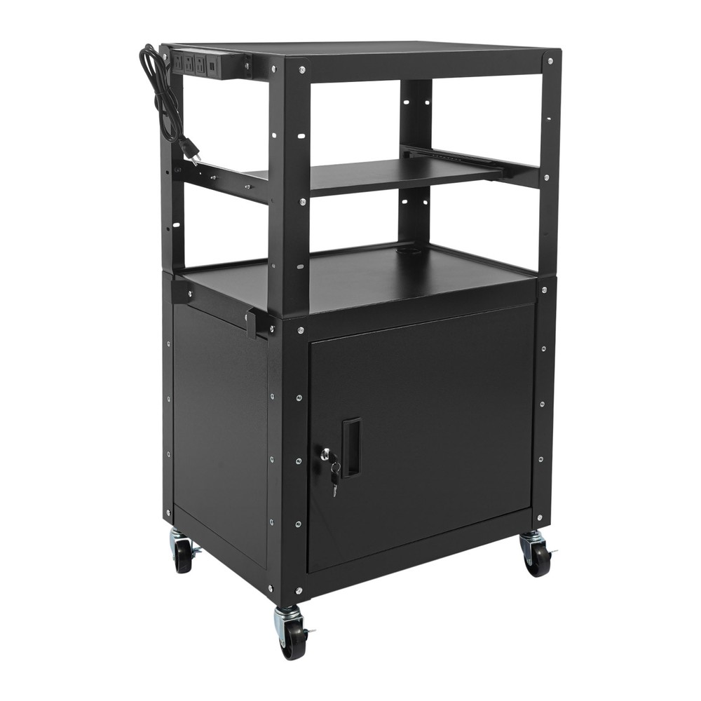 Portable Av Cart Multipurpose Rolling Small Office Laptop Table w/ Power Socket