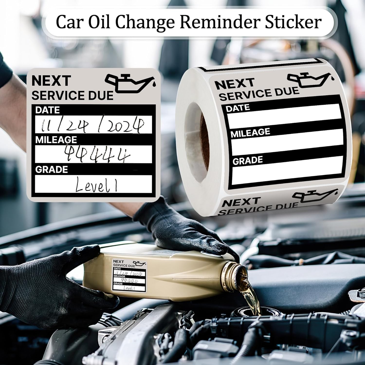 300 Oil Change Stickers, 2"x2" Easy Write Vinyl Labels, No Residue