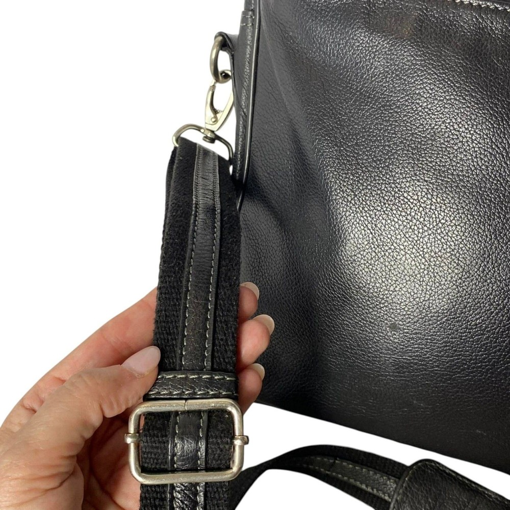Hexagona Black Leather Briefcase Shoulder Bag Adjustable Straps