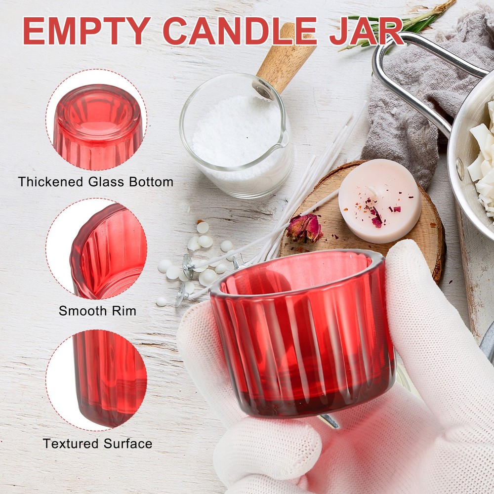 Glass Empty Candle Jars 2 Pcs Ribbed Candle Containers, Red