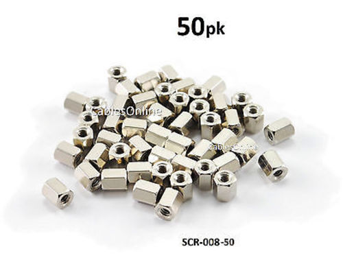 50-Pack D-Sub Cable End & Bracket Computer Hex Nuts, 4-40 x 6mm long