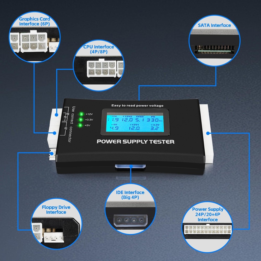 Computer PC Power Supply Tester with LCD Display, ATX default