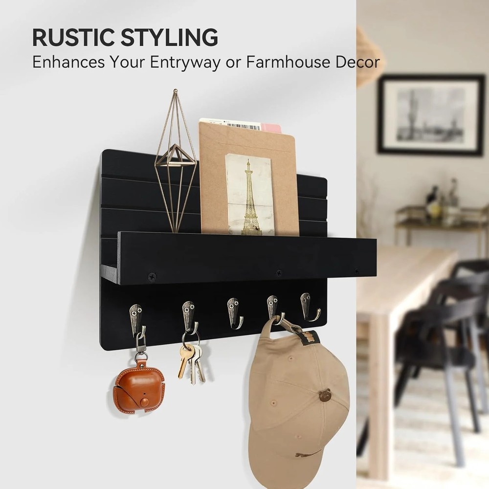 Key Holder Wall Mount, Rustic Key Hooks for Wall with Shelf for Mail Organizer,