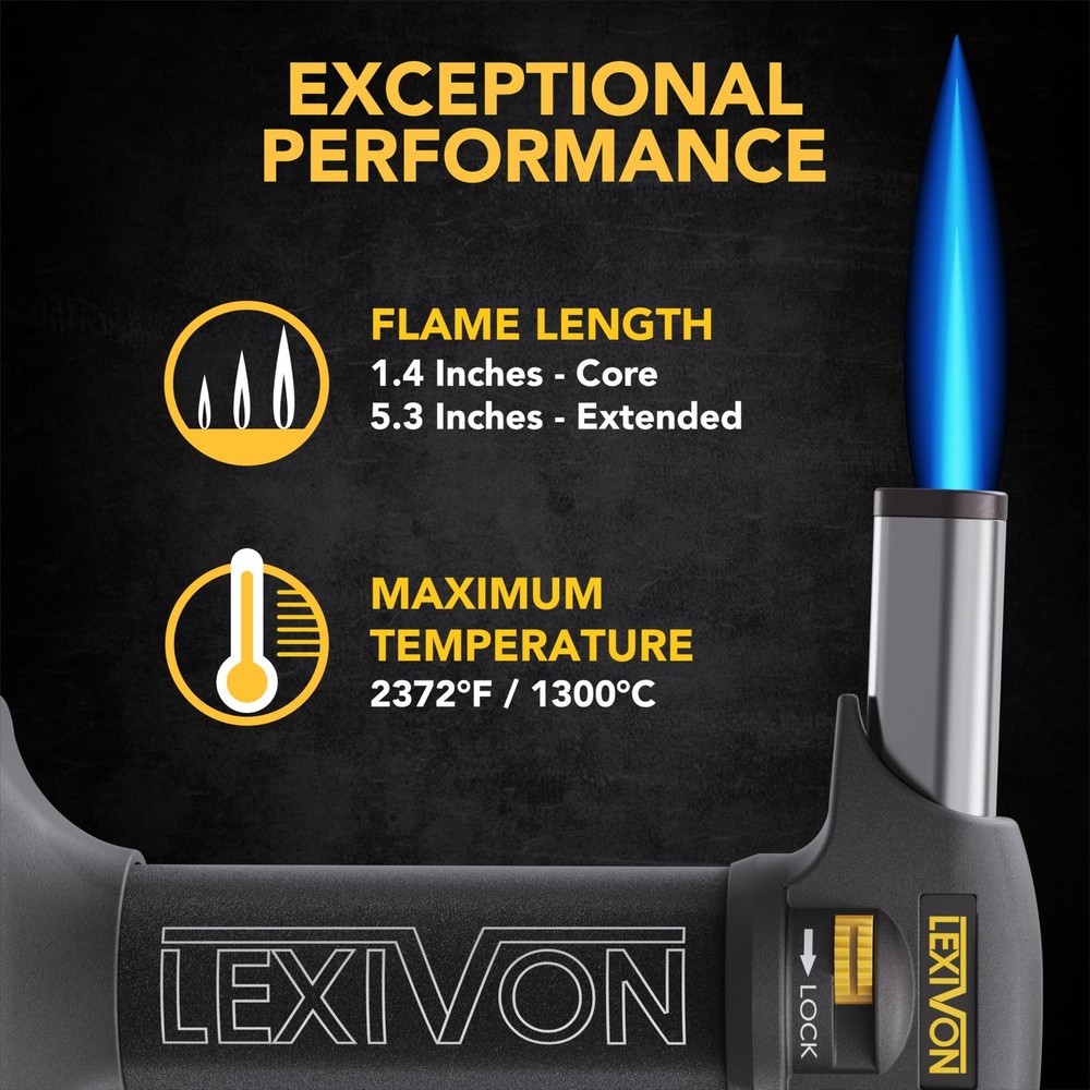 LEXIVON Butane Torch Lighter, Refillable Kitchen Cooking | Black