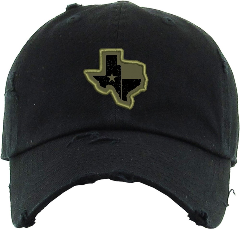 Texas State Flag Patch Olive Green Distressed Hat Slouch Vintage Black