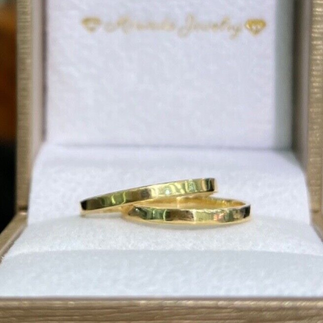 2mm 18K Solid Yellow Gold Handcraft Unisex Square Wedding Stackable Ring Band