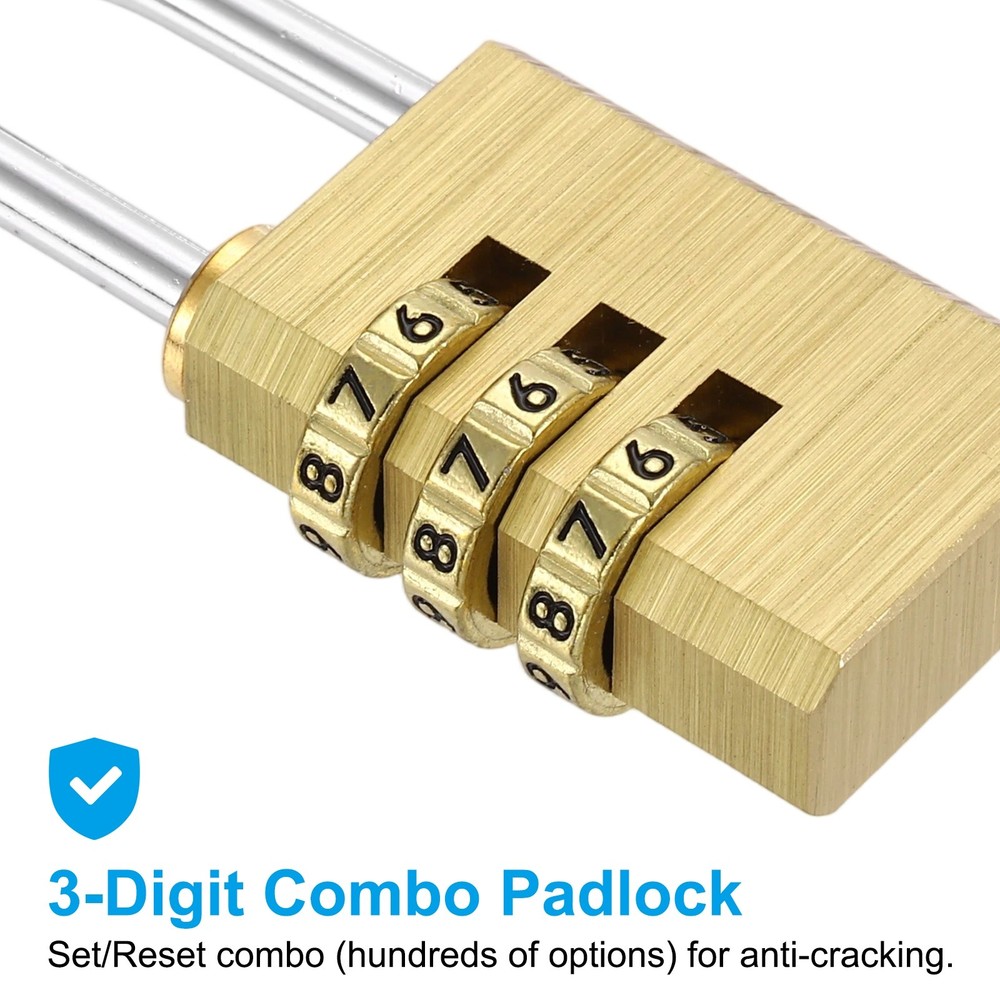 Brass Combination Lock 2.87", 3 Digit Resettable Combination Padlock Yellow