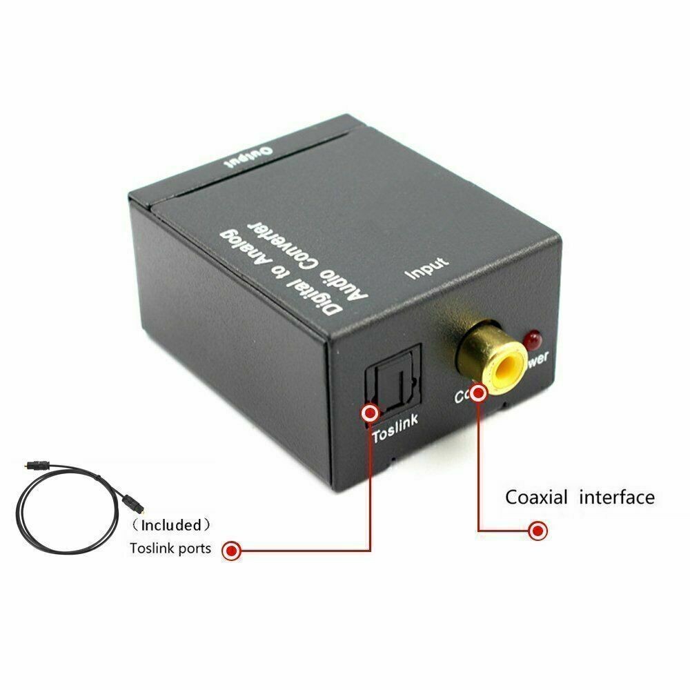 Digital Optical Coaxial to Analog RCA L/R Audio Converter Adapter w/ Fiber Cable