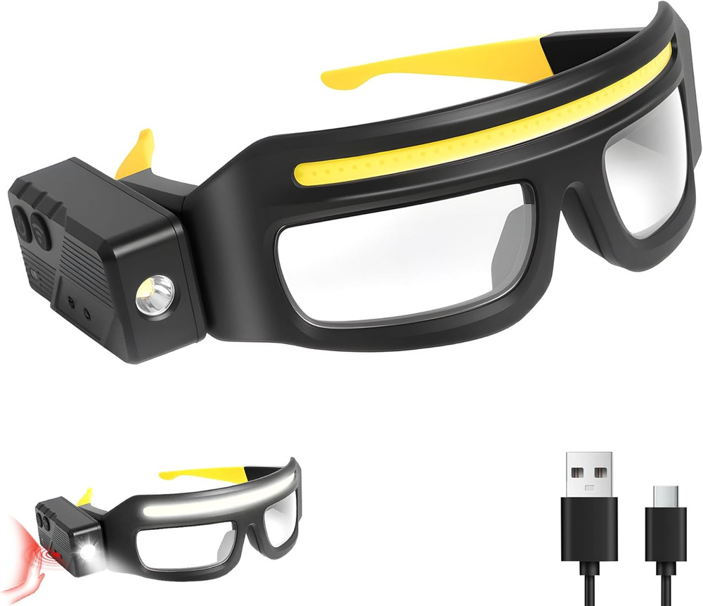 1 Pack LED Glasses Rechargeable Headlight Motion Sensor Touch Control 5 Modes