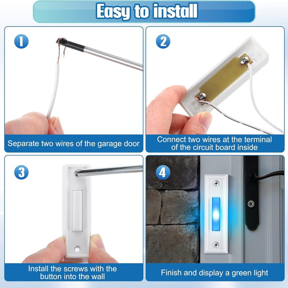 LED Lighted Doorbell Button Wired, Door Bell Ringer Push Buttons Replacement Gar