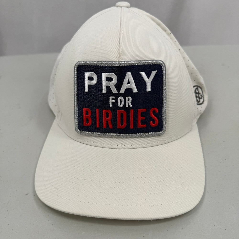 Mens White Pray For Birdies Golf Hat Snapback Patch Cap Perforated Adjustable