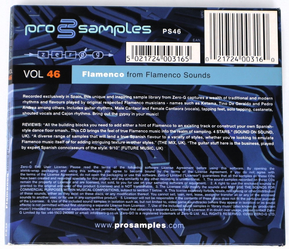 Zero-G Pro Samples 46 Flamenco Sample Library/Sound Library/Sampling Double CD