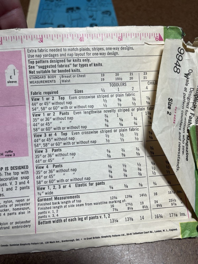Simplicity 9948 Pattern Child Top Pants Shorts Size 2