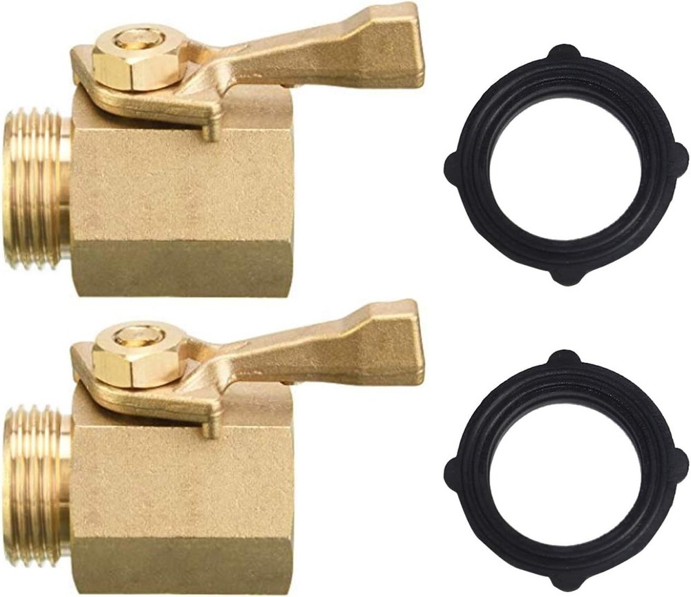 2 Pack Solid Brass Garden Hose Shut Off Valve With Washers Durable Easy Use