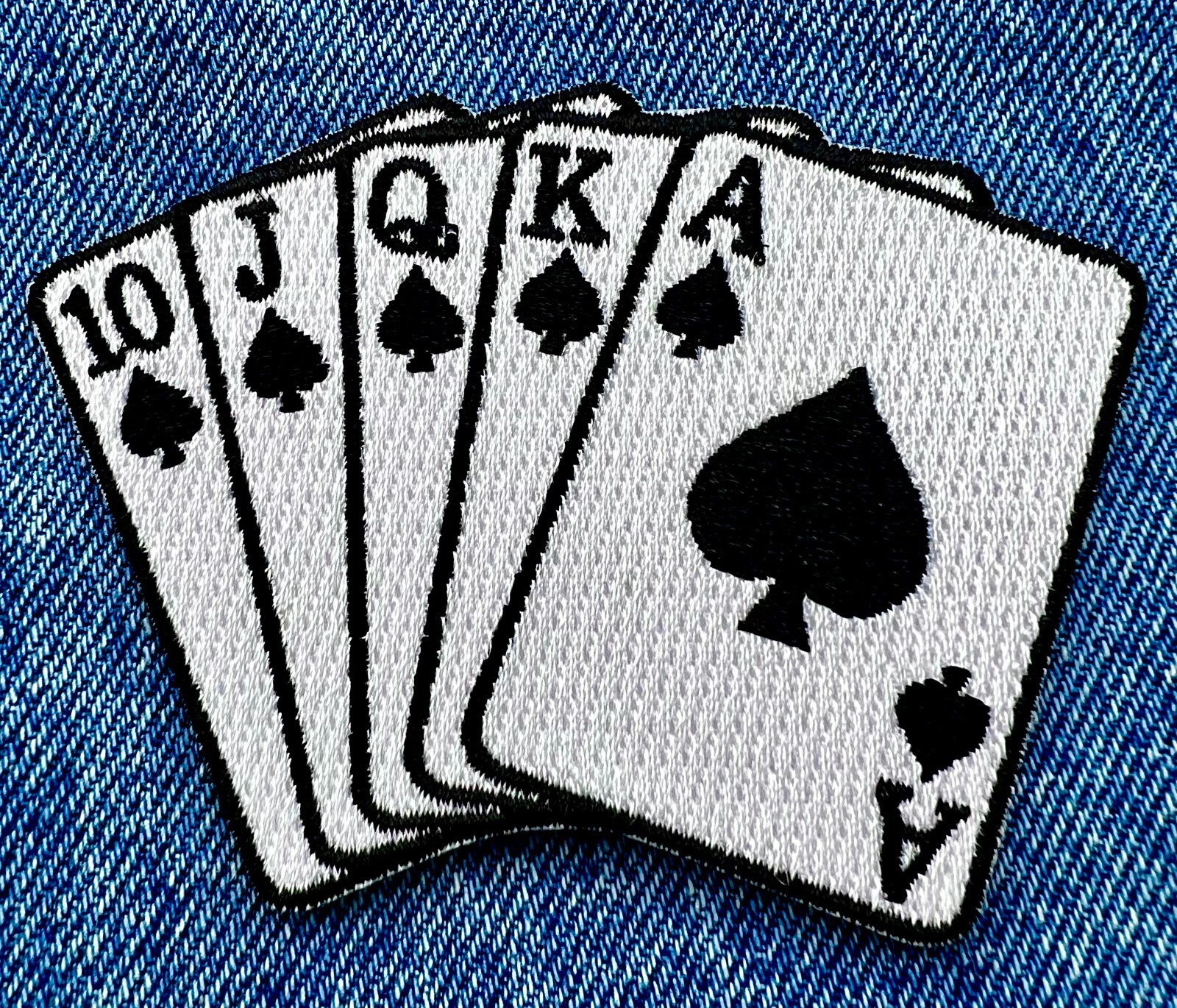 ROYAL FLUSH iron-on PATCH ACE SPADES LAS VEGAS embroidered POKER GAMBLING EMBLEM