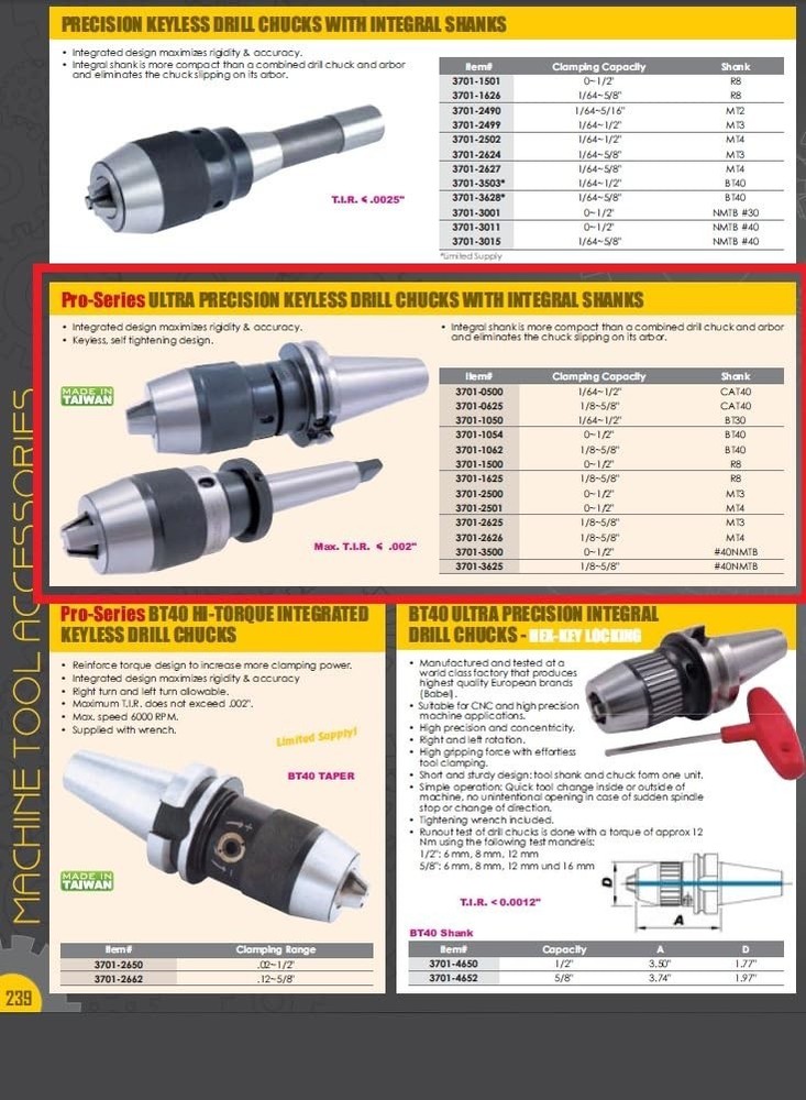 Vertex 0-1/2 Inch MT3 Integrated Keyless Drill Chuck