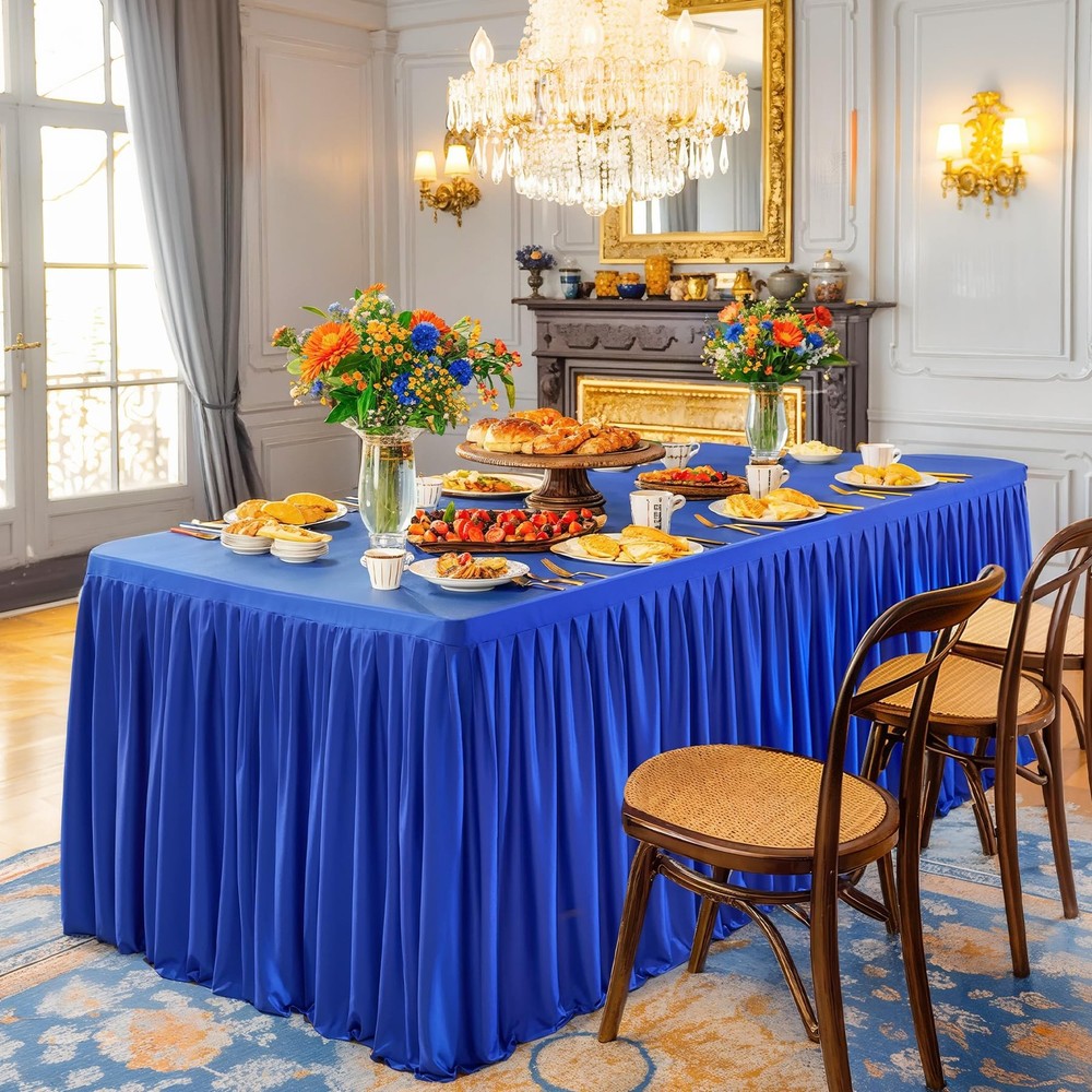 2 Pack Royal Blue Rectangle Table Clothes for 6 Foot Tables, Polyester Fitted...