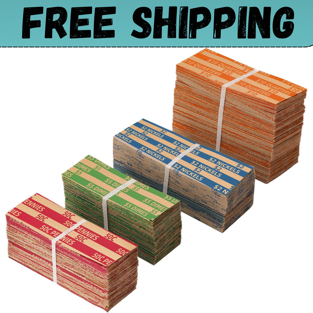 Coin Wrappers Assorted 500 Flat Stripped Roll for 500