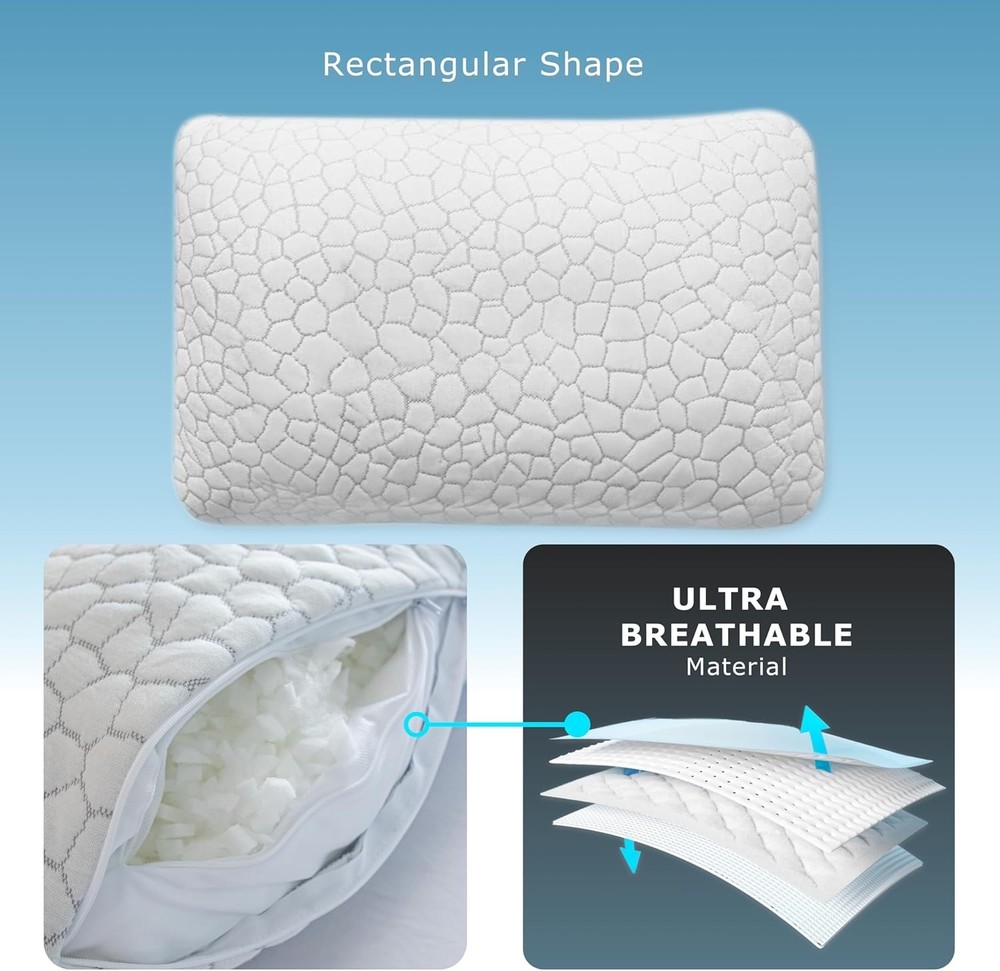 Pharmedoc Adjustable Shredded Memory Foam Bed Pillow - Perfect for Side Sleep