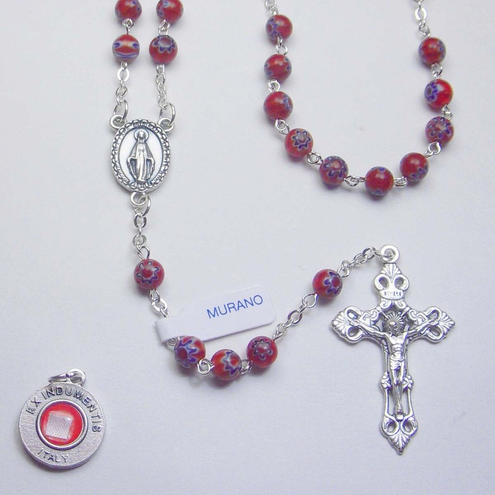 NEW Murano Venetian Mosaic Rosary - Red White Blue
