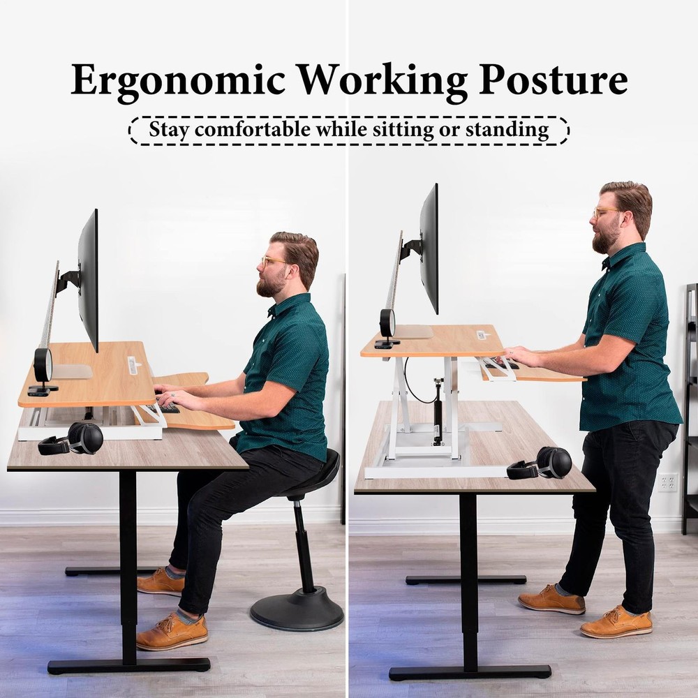 37'' Rustic Home Office Desk Riser Adjustable Standing Desk Converter