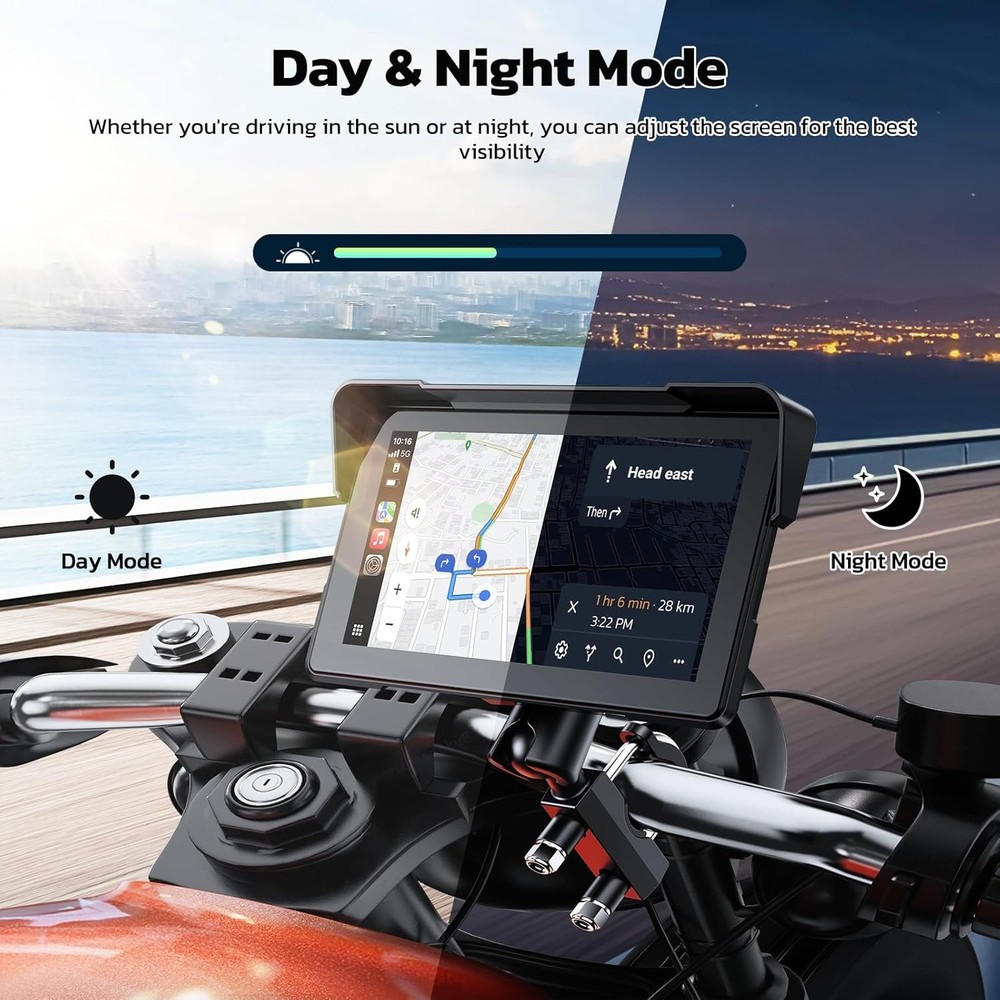 7" Wireless CarPlay Android Auto Portable Screen Waterproof Motorcycle Navigator