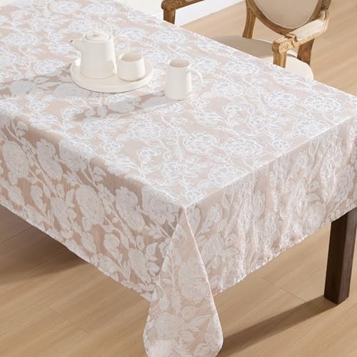 Laura Ashley Annaleigh Tablecloth Jacquard 84" x 60" (Rectangular) Taupe