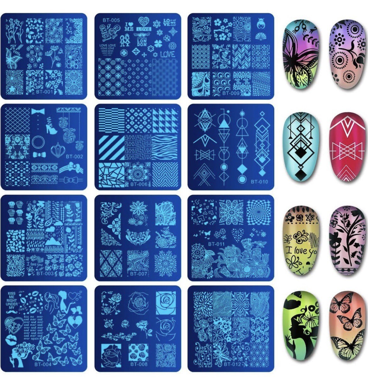 Nail Stamping Plates Set 12Pcs Nail Plates 1Stamper 1Scraper 1Storage Bag Nail