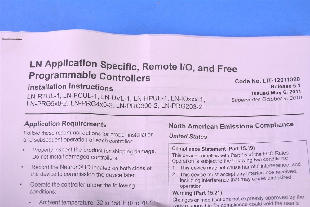Johnson Controls Metasys Free Programmable HVAC LONWORKS® Controller LN-PRG500