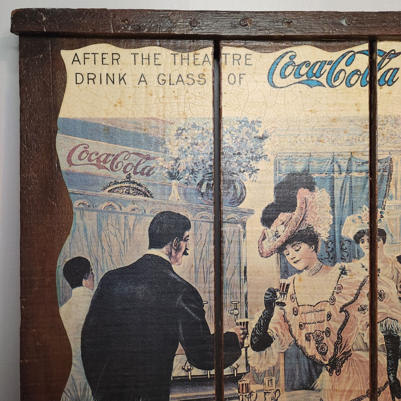 Vintage Coca Cola Sign "After The Theater Drink A Glass of Coca Cola 5c"