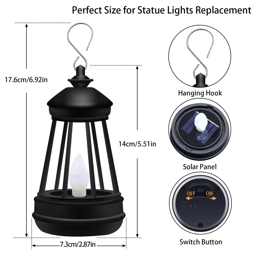 Mini Solar Lantern Lights Replacement for Outdoor Black Lantern-1 Pack,