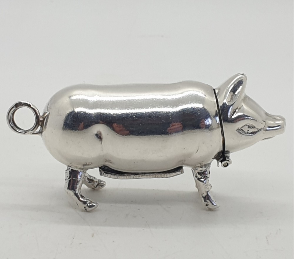 Sterling Silver Pig Vesta Case Match Holder