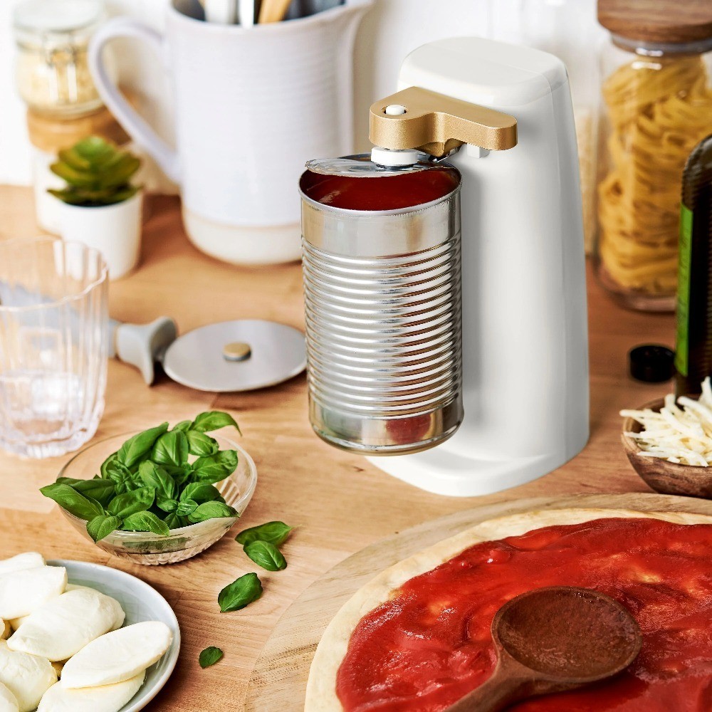 Electric Can Opener Automatic with Easy Prep Cutting Design in White Icing