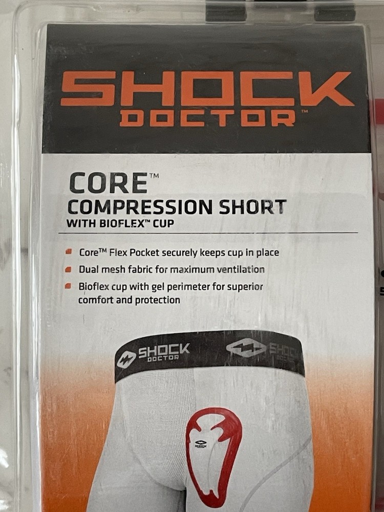 Shock Doctor Core Compression Short w/ Bioflex Cup Boys Medium White New