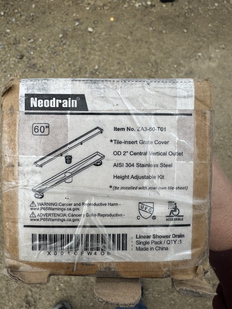 Neodrain 60-Inch Linear Shower Drain with Tile Insert Grate - Professional