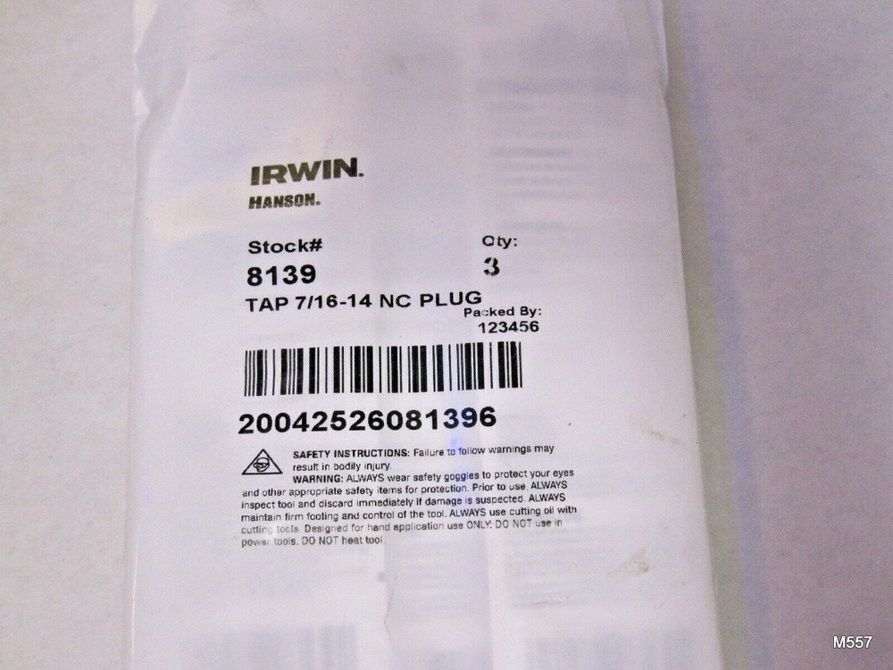 3pk Irwin-Hanson 7/16"-14NC Plug Tap Model 8139