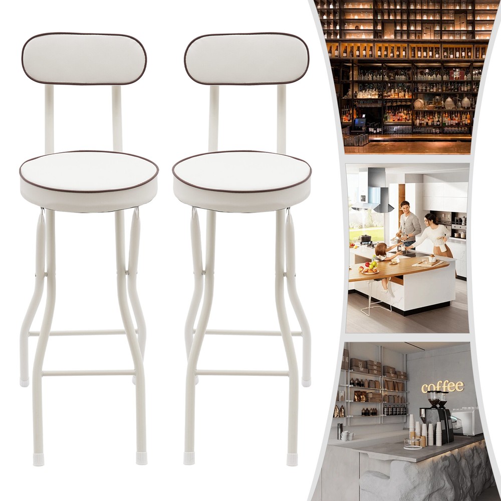 2 Pcs Folding Bar Stool with Backrest Tall Foldable Stool Chair Portable High...