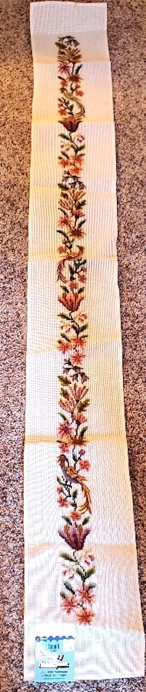 Vtg Preworked Petit Point Needlepoint Bell Pull/Table Runner Canvas; 65" LONG!