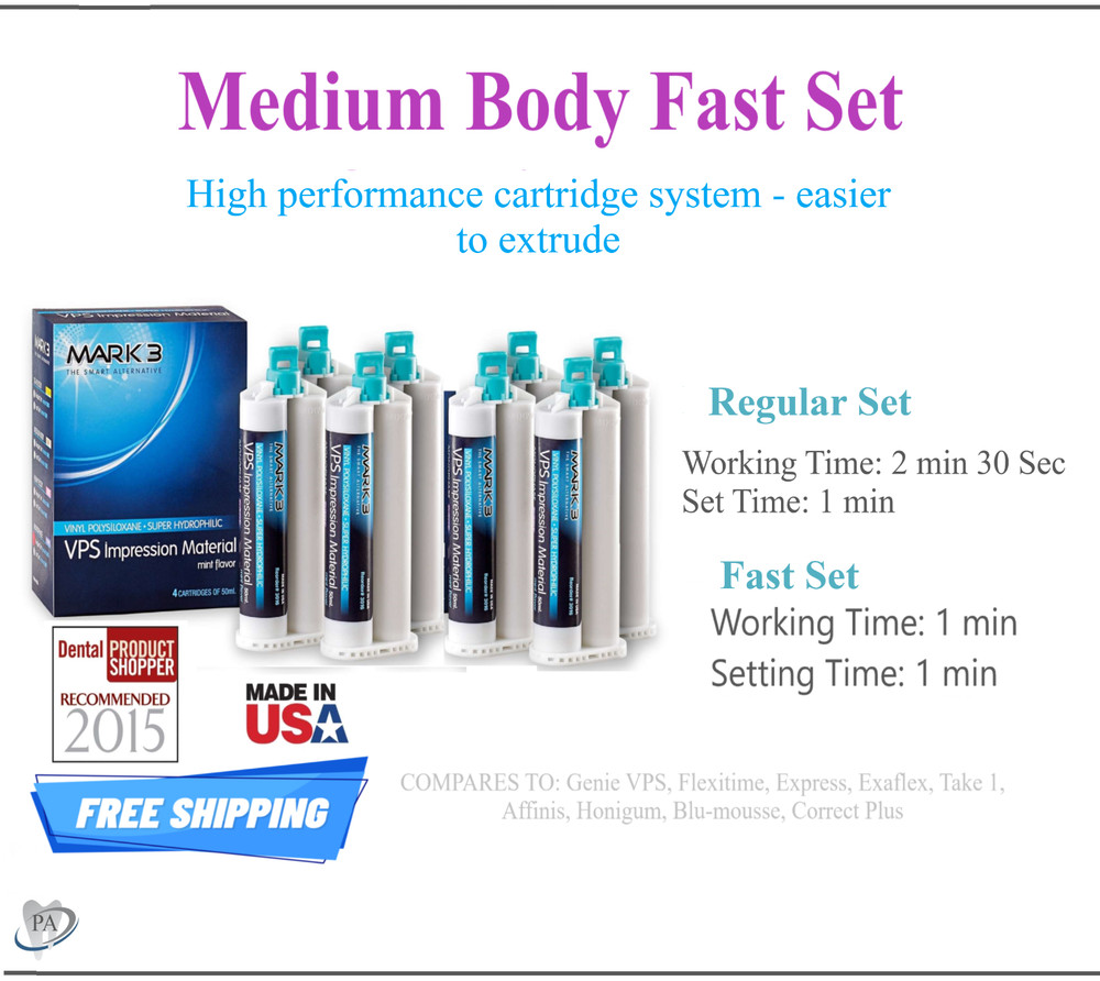 Dental MEDIUM BODY FAST Set PVS VPS Impression Material 50ML Cartridges Mark3