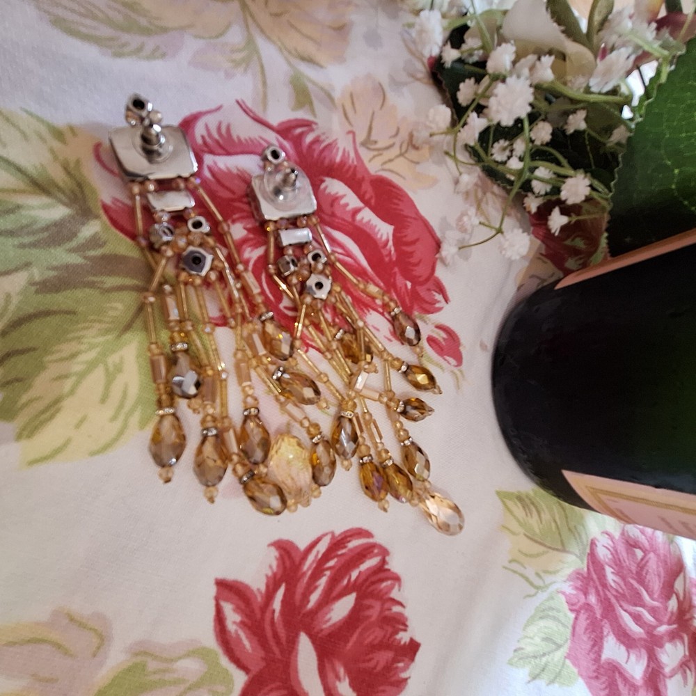 Fabulous statement crystal drop Earrings & complementary Bracelet, bronze tones
