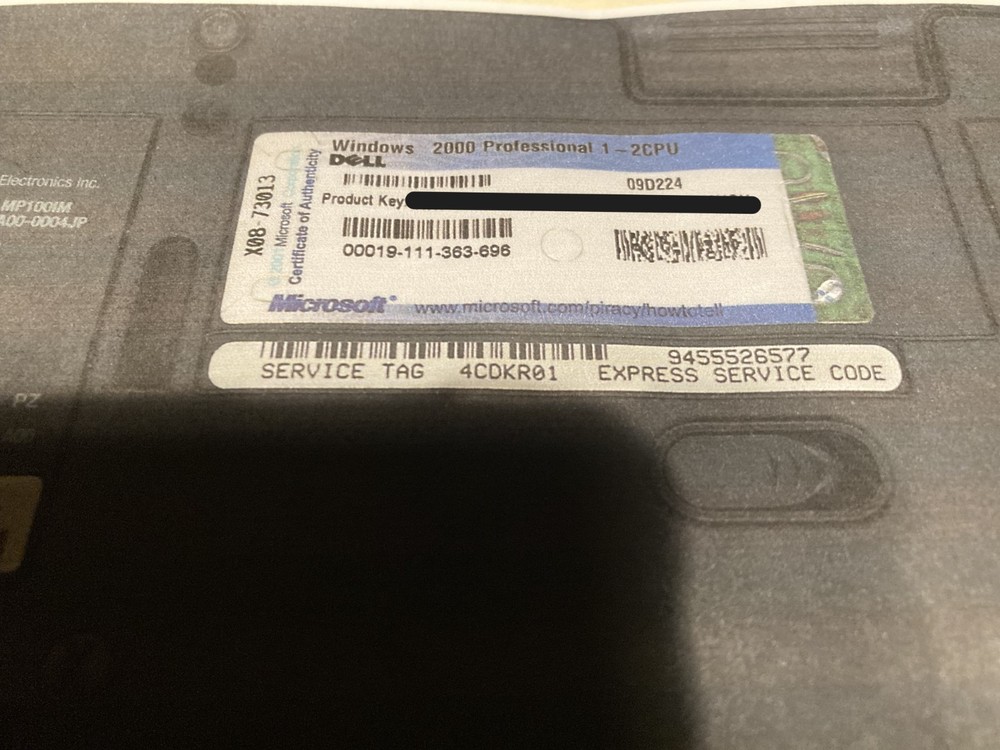 Microsoft Windows 2000 Professional OEM / DELL w/ 2x Product Keys & Restore CD