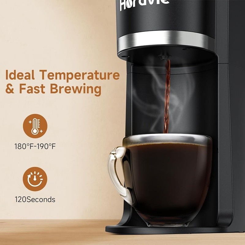 Single Serve Coffee Maker K Pod Ground Coffee Compact Self Cleaning Quick Brew