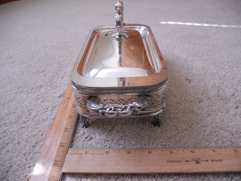 Silverplate Rectangular Platter Tray with Lid and 1.5 Qt Pyrex Glass Insert